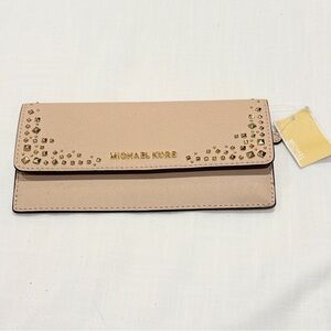 Michael Kors Tan/Nude Leather Gold Studded Wallet New With Tags